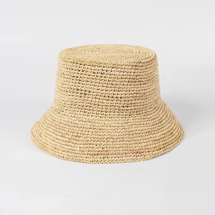 Chapeau de pêcheur en paille crocheté à la main, pliable, à la mode, décontracté, pour l'extérieur, 