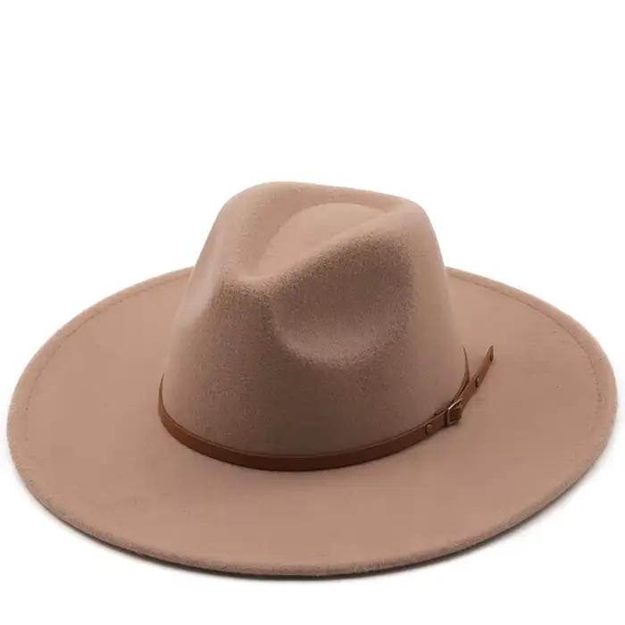 Chapeaux Fedora à bord large de 9.5cm avec ceinture marron, chapeau haut de fête pour femmes et homm