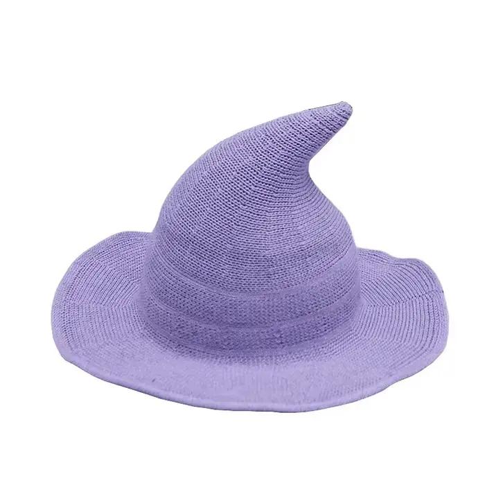 Chapeau de sorcière en laine, chapeau de sorcière d'halloween, pointu et à grands bords, tricoté, pl