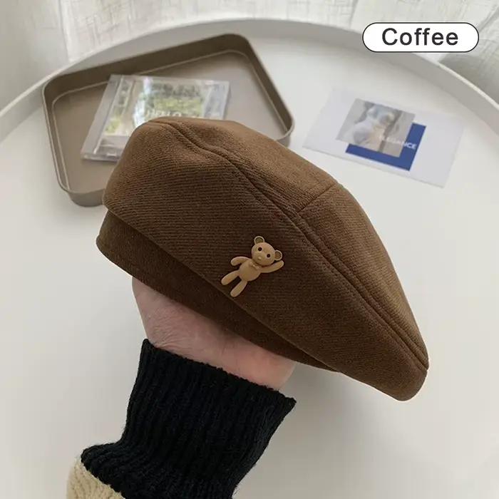 Bérets ours pour femme, style artiste français, bonnet d'hiver chaud, solide, document élégant, casq