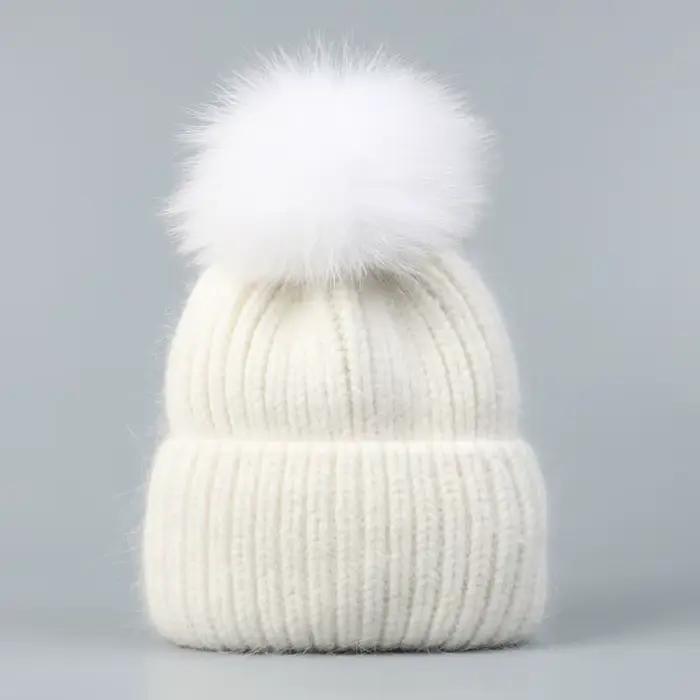 Chapeau pompon pour femmes, bonnet d'hiver en tricot Angora, accessoire chaud pour l'automne, temps 