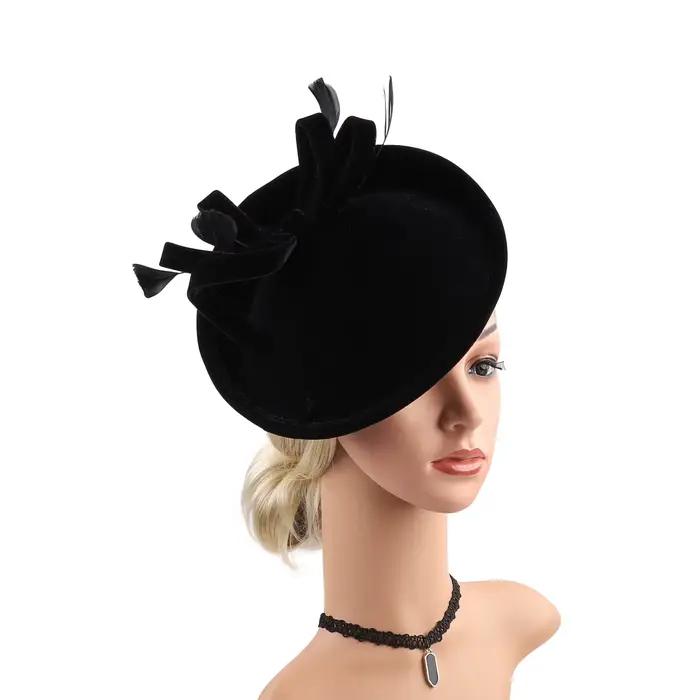 Chapeau de plumes fascinateur en velours pour l'hiver, chapeau de Banquet d'église de fête de thé él