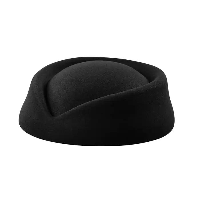 Béret d'hôtesse de l'air vintage noir à calotte plate, accessoire pour cheveux