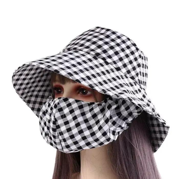 Chapeau de soleil décontracté pour femme, protection solaire, masque facial, large bord, casquette d
