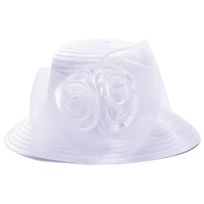 Lawliet-Chapeaux d'été à large bord pour femmes, Fascinateur de filet de plumes, chapeaux de mère de