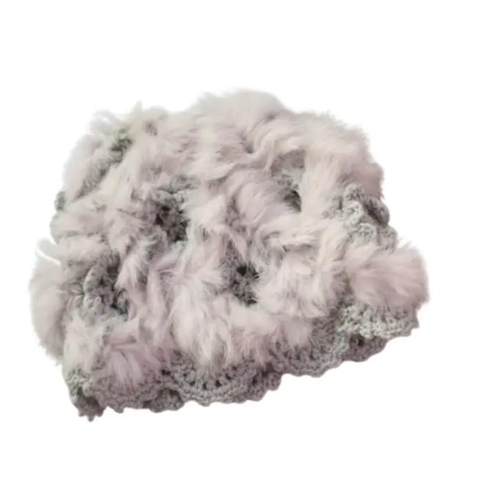 Casquette tendance en tricot et crochet, en fausse fourrure chaude et moelleuse, style décontracté p