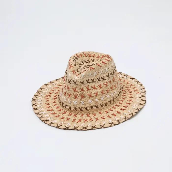Chapeau en paille de raphia tissé à la main pour femme, protection solaire estivale, chapeau en jean