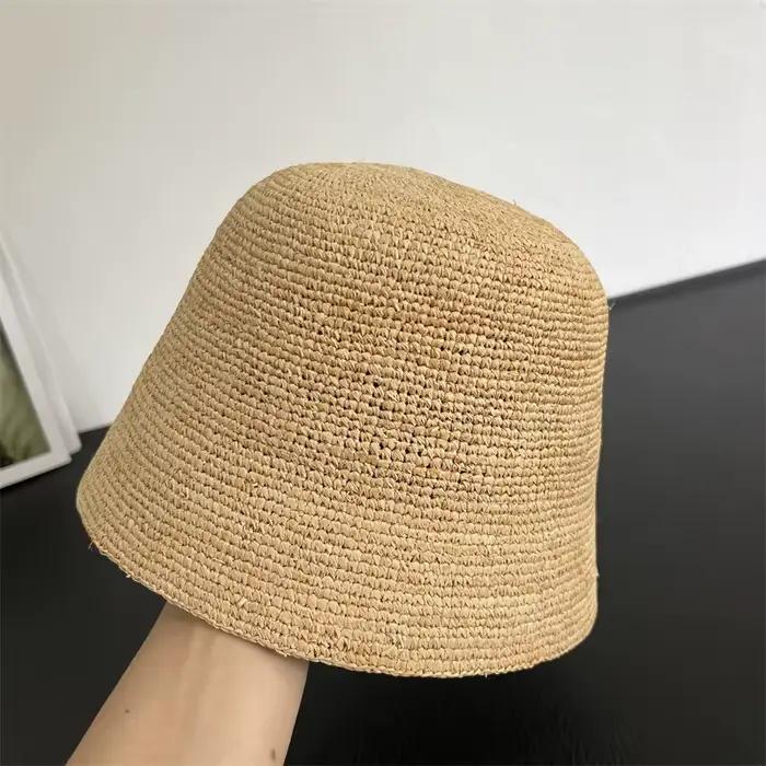 Chapeau Bob en Raphia Naturel pour Femme, Style Vintage, Crocheté à la Main, Chapeau de Soleil en Pa