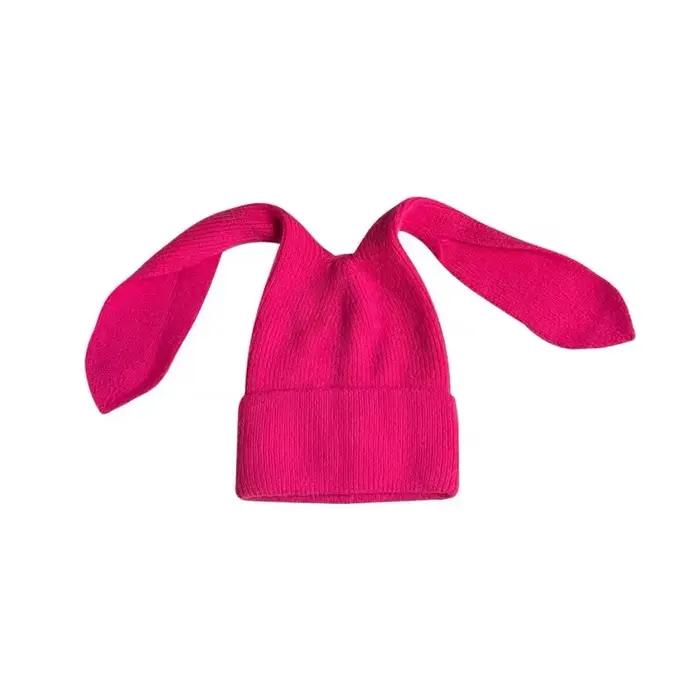 Bonnet d'hiver tricoté douillet pour femme avec oreilles de lapin 3D, doux, extensible et chaud pour