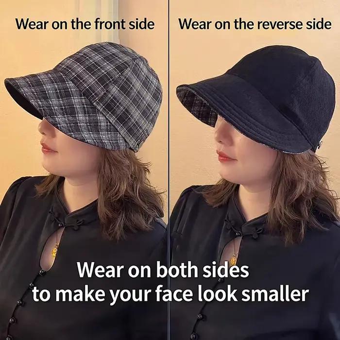 Chapeau réversible à carreaux pour femme, style équestre vintage, visière large à bord effilé, casqu