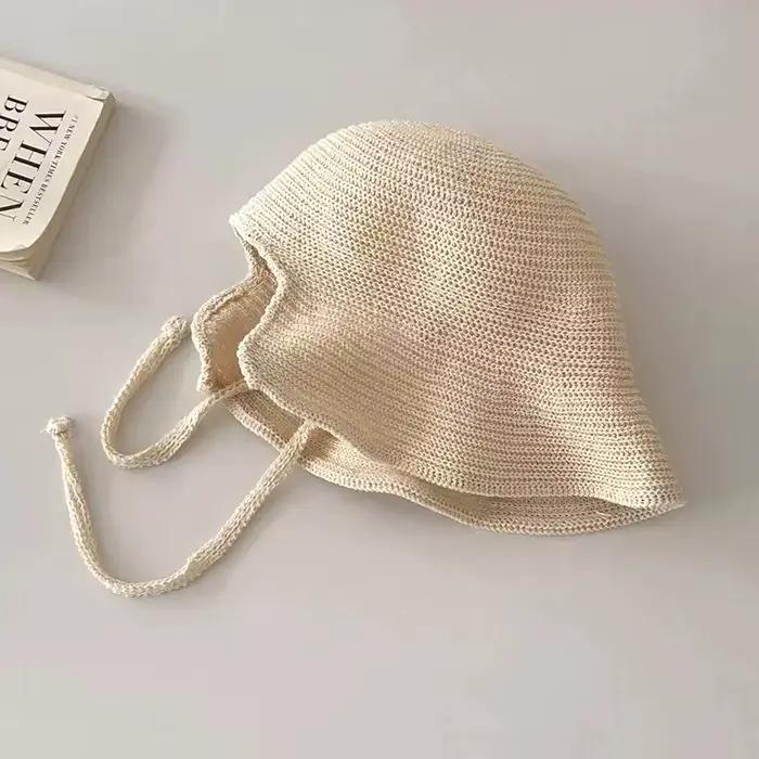 Chapeaux de paille à laçage d'été pour femmes, couleur unie, chapeaux de soleil à large bord, pour l