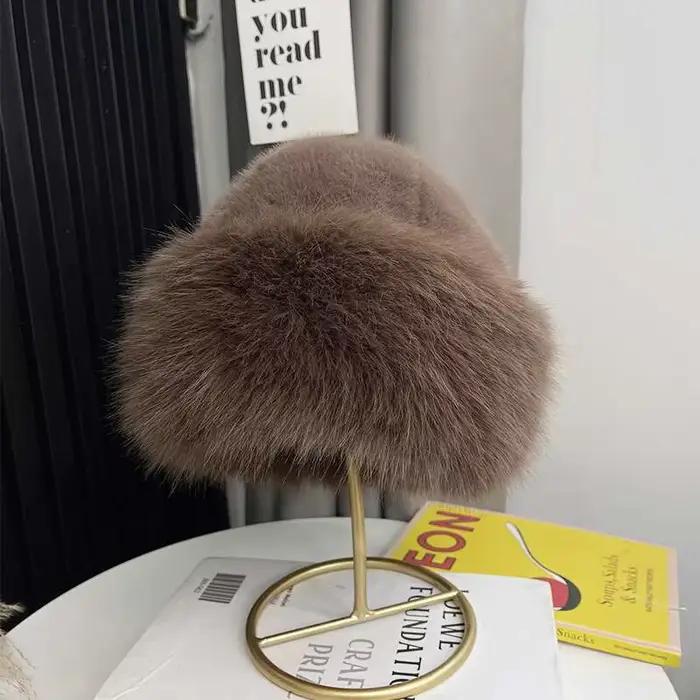 Chapeau en fausse fourrure de renard pour femmes, chapeau d'hiver épais et chaud en peluche, chapeau