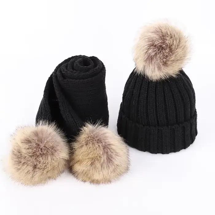 Chapeau et écharpe pour enfants, ensemble d'écharpe en tricot avec boule de laine unique pour garçon