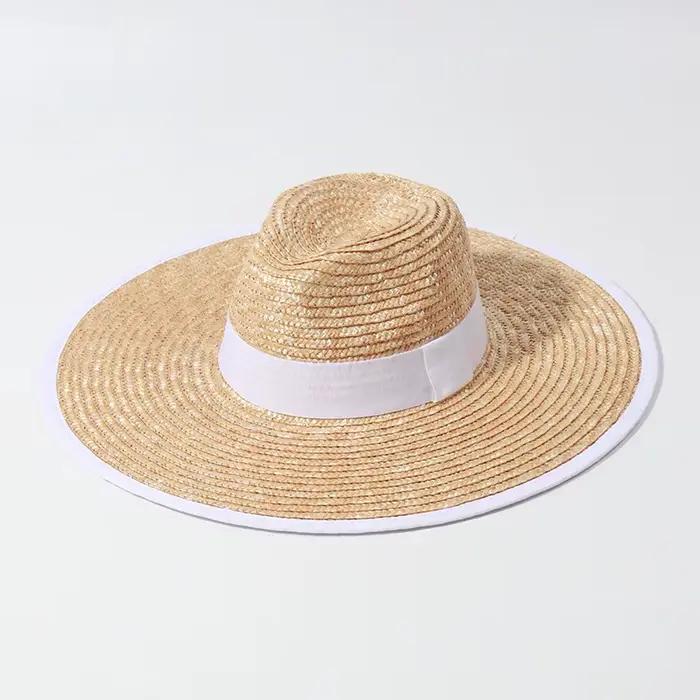 Chapeau de paille à large bord pour femme, ander, bande de ruban, plage, vacances, plein air, surf, 