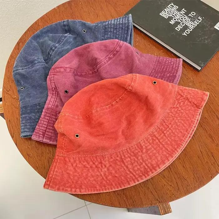 Chapeau de pêcheur rétro lavé pour couples, chapeau de bassin vintage à la mode, design fin respiran
