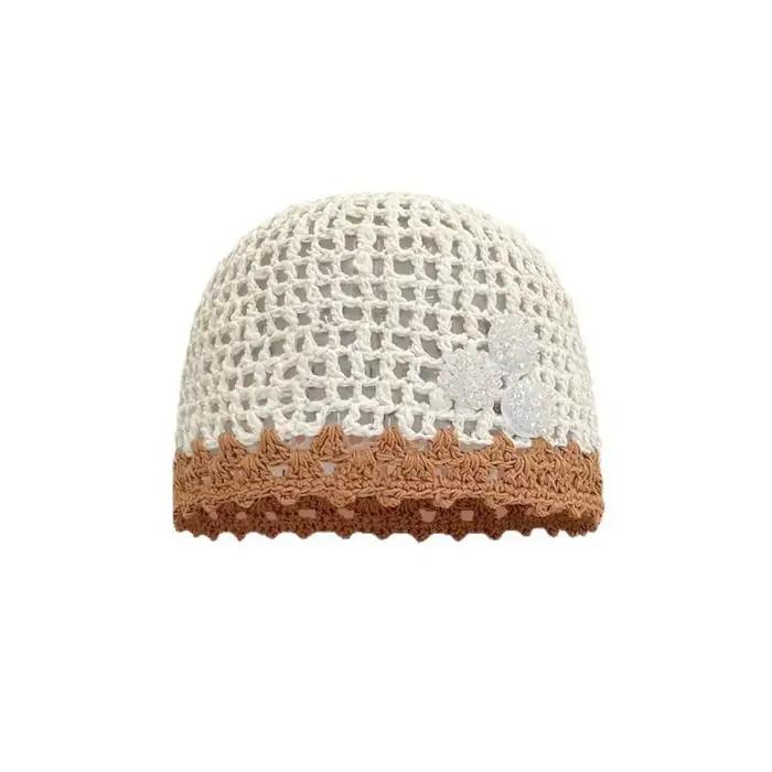 Chapeau en crochet rétro fait main à fleurs, bonnet fin style bohème, casquette tissée coréenne de s