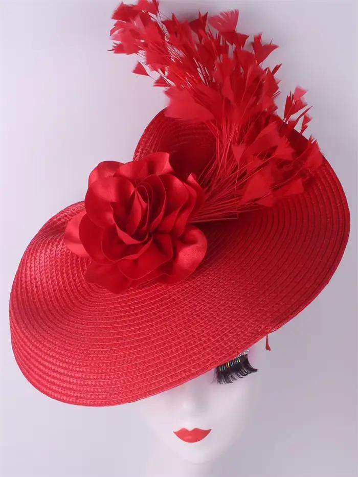 Lavande grand fascinateur fleur chapeau femmes chapellerie de mariage église Occasion casque dames c