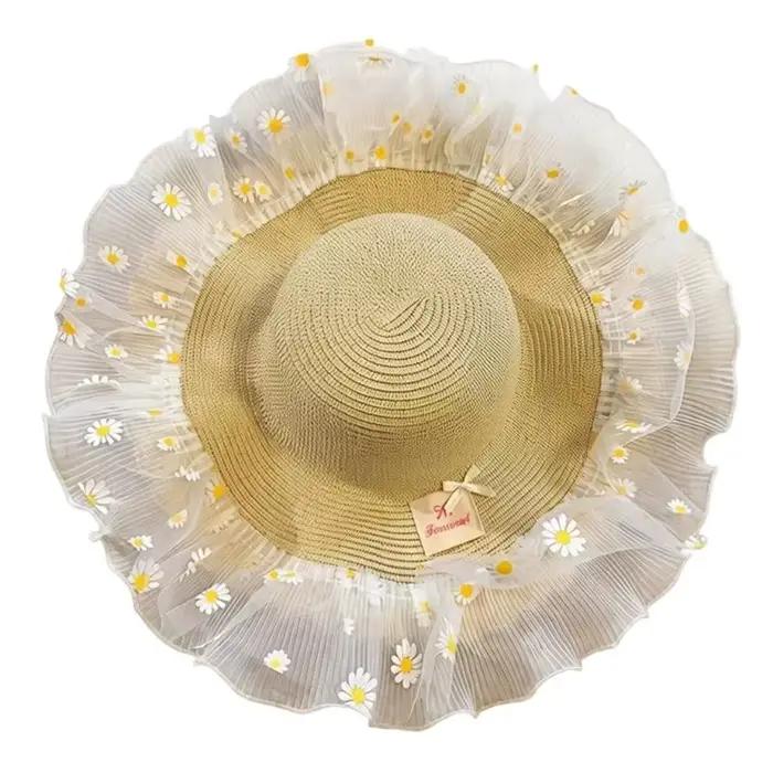Chapeau soleil français 39BB, avec accents fleurs ajustement confortable, chapeau d'extérieur à larg