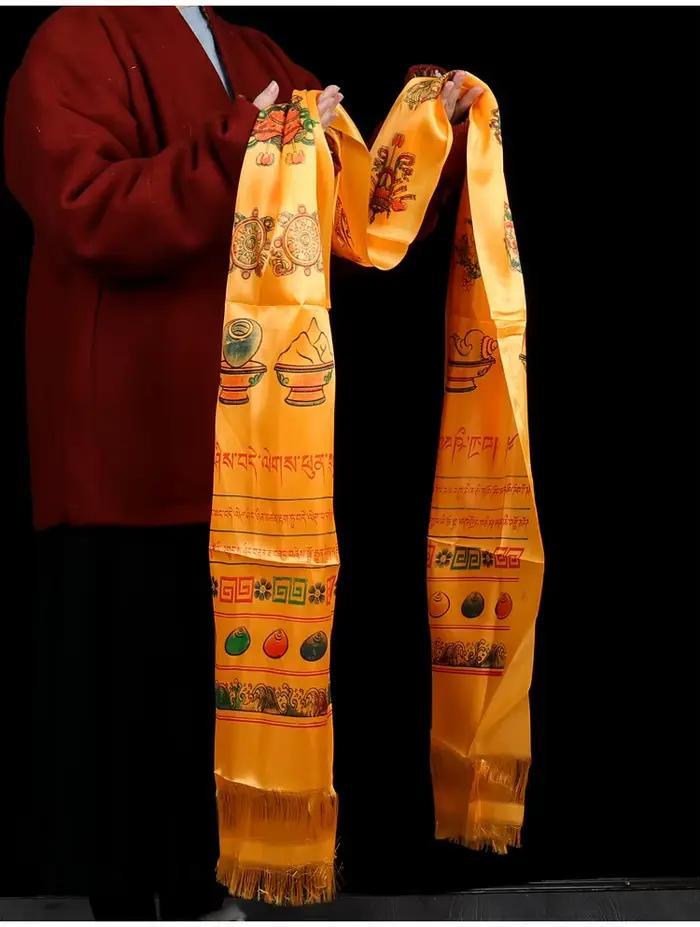 Hutilities à impression jaune, lecture tibétaine bouddhiste, bon augure, 250cm x 44cm