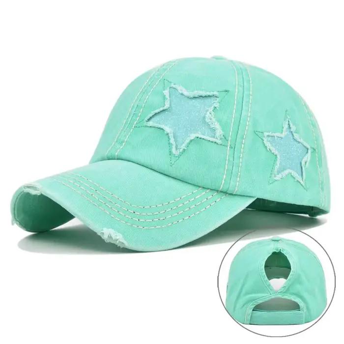 Casquette de baseball rétro Y2K en jean délavé avec étoiles et trous, style snapback, pour homme et 