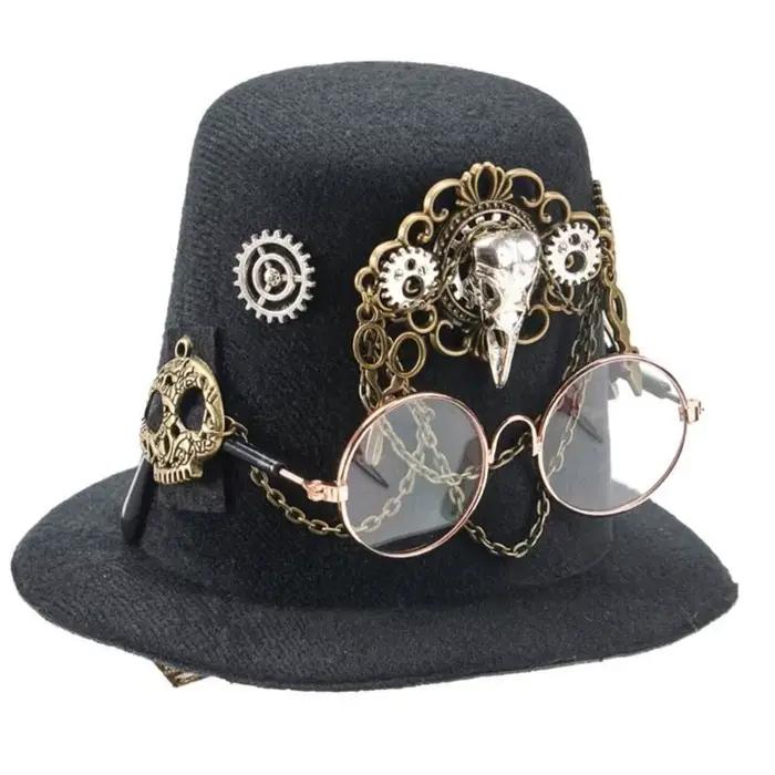 Chapeau Fedoras gothique 39BB, équipement Steampunk, Costume jeu rôle pour hommes femmes, haut-de-fo