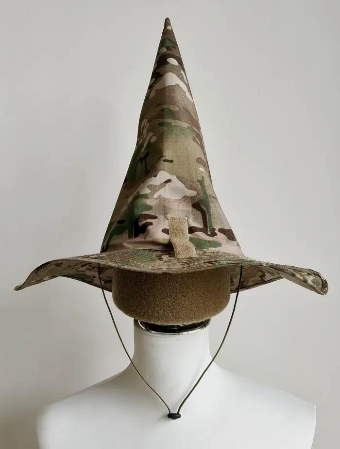 Chapeau de sorcier camouflage, chapeau magique tactique de chasse, chapeau pointu à large bord, acce