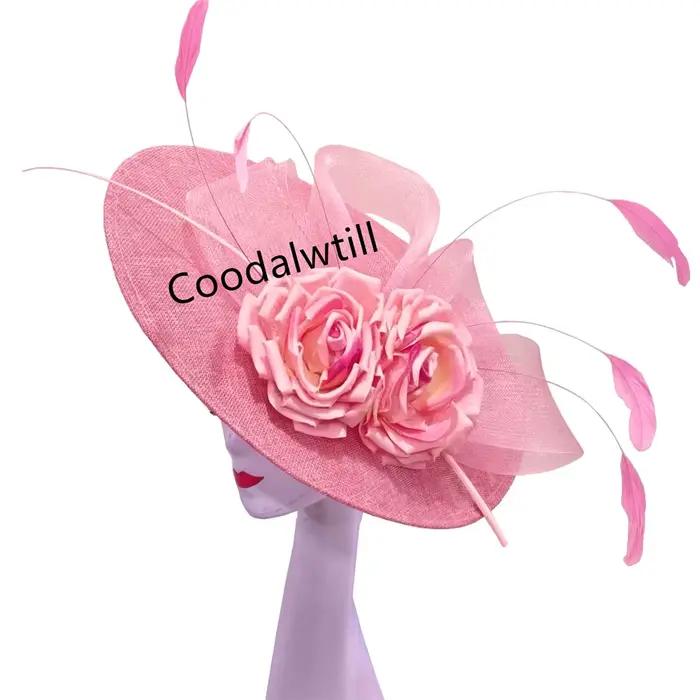 Chapeau fascinateur à grandes fleurs pour femmes, couvre-chef, casquette de chapellerie d'église du 