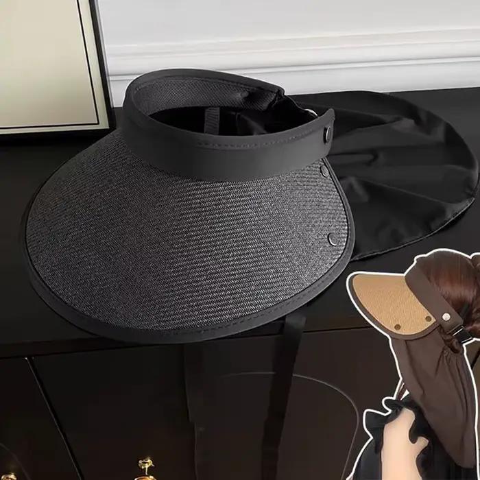 Chapeau d'été pour femme à large bord en vinyle, pliable, avec protection solaire amovible, idéal po