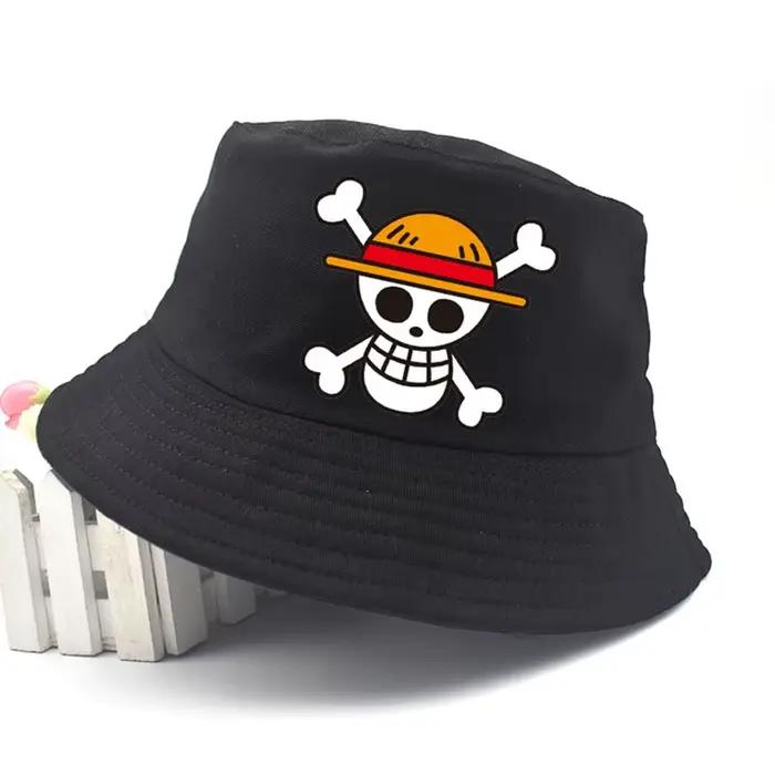 Dessin animé Anime une pièce Luffy broderie seau chapeau été femmes hommes Panama plat Harajuku Cosp