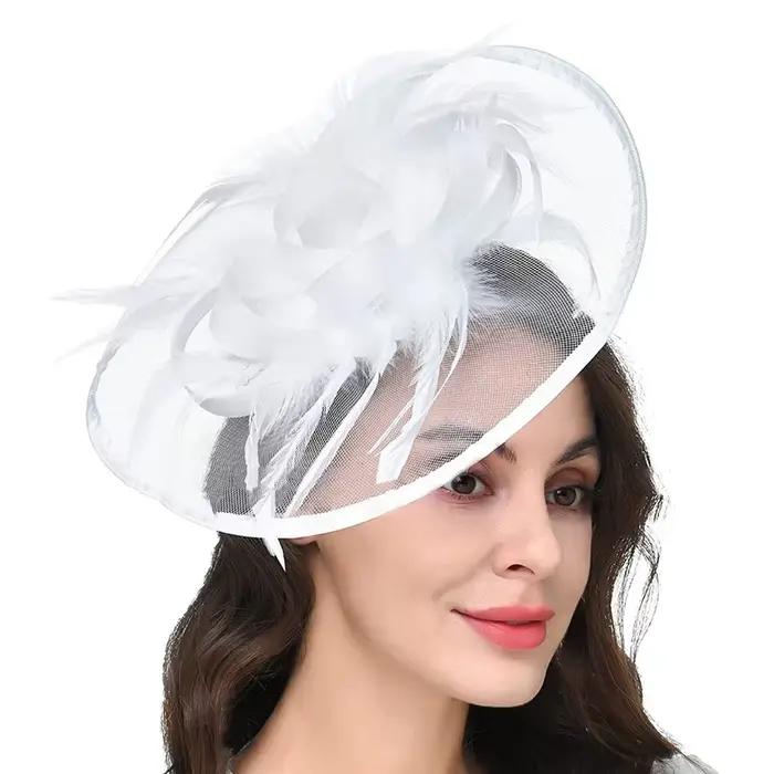 Bandeau de cheveux en plumes pour femmes, chapeaux de fête de thé de paupières, coiffure de mariée é