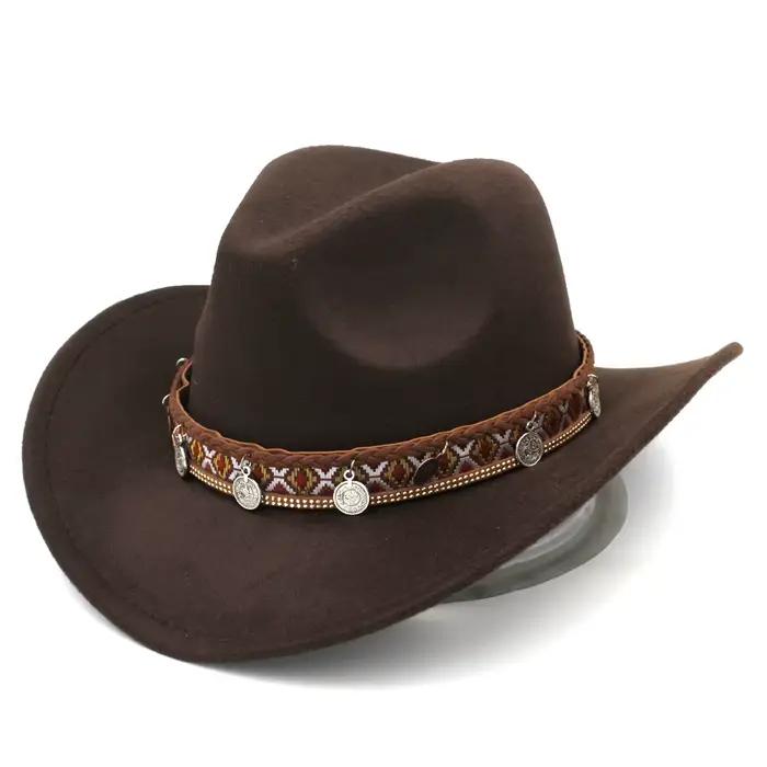 Chapeau de cowboy occidental classique, casquette de cow-girl, chapeaux Fedora à large bord, chapeau
