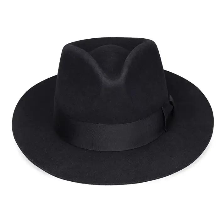 Chapeau britannique en feutre 100% laine pour homme, Fedora, grande taille, bord brut, bord doublé e