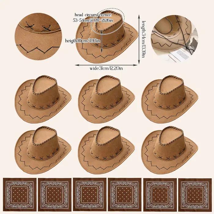 Chapeau de cowboy occidental avec bandana, 6 à 24 pièces, pour femmes et hommes, pour fête western, 