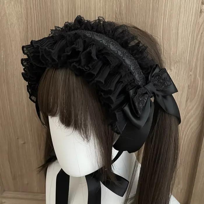 Chapeau gothique Lolita Harajuku, magnifiques bandes de cheveux en dentelle multicouche, épingle à c