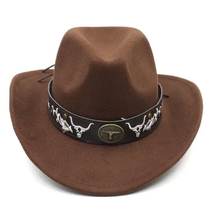 Chapeau de cowboy occidental classique, casquette de cow-girl, chapeaux Fedora, chapeau avec crâne d