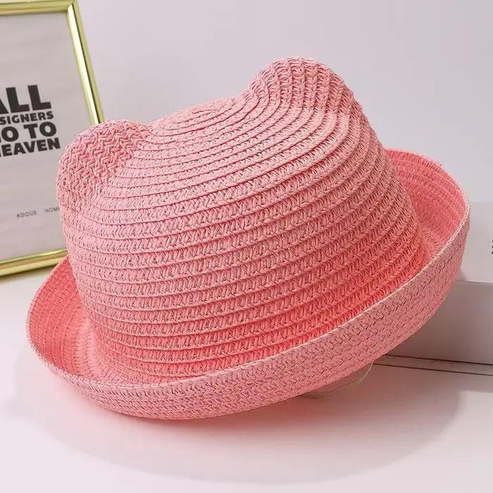 Chapeau de soleil en paille de blé d'été avec logo cerise, protection UV, pour bébés et enfants, idé