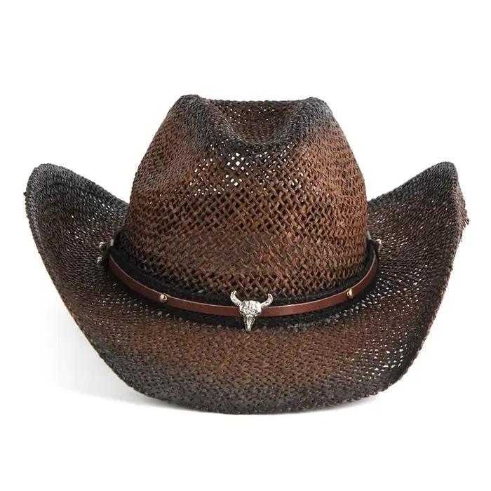 Chapeau de cowboy occidental pour hommes et femmes, tissé à la main, creux, été, extérieur, plage, s