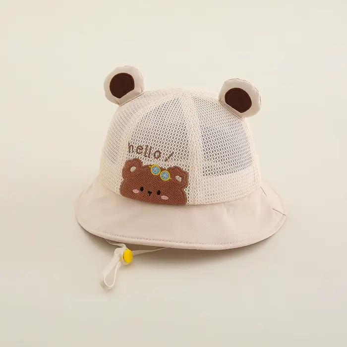 Chapeau Bob Bébé Ours Dessin Animé Mignon, Respirant en Maille pour l'Été, Casquette Pare-Soleil pou