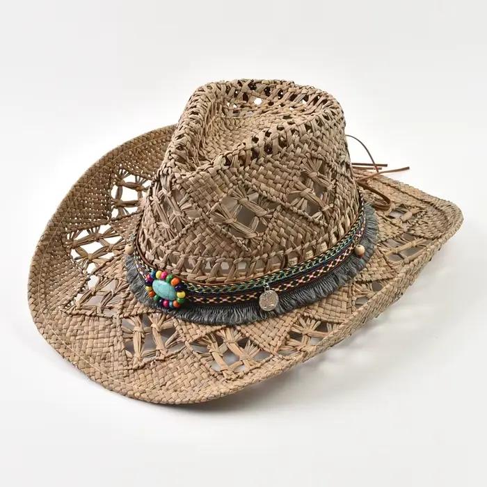 Chapeaux de paille naturels tissés à la main d'été pour femmes vacances en plein air plage Protectio