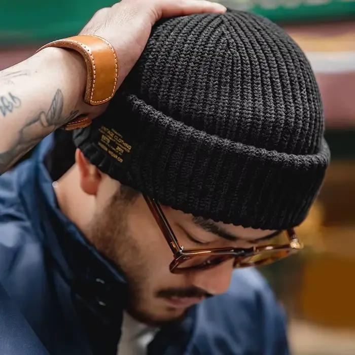 Bonnets d'hiver pour hommes Maden, bonnets en tricot noir en coton mélangé, écharpes, masques de bal