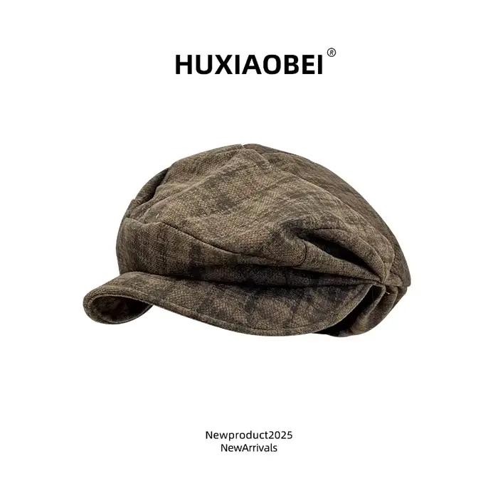 Béret japonais à carreaux littéraires et artistiques de couleurs mélangées pour femmes, casquette oc