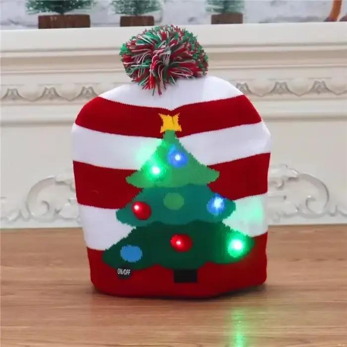 Chapeau de noël à 2025 LED avec lumières, casquette de noël tricotée pour la décoration intérieure, 