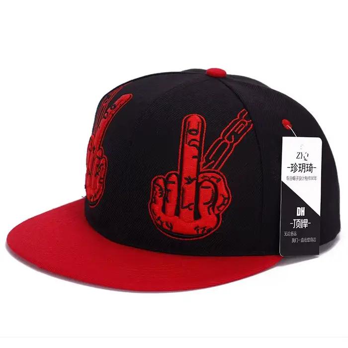 Casquettes de Baseball à bord plat pour hommes et femmes, personnalité, doigt, geste moyen, broderie