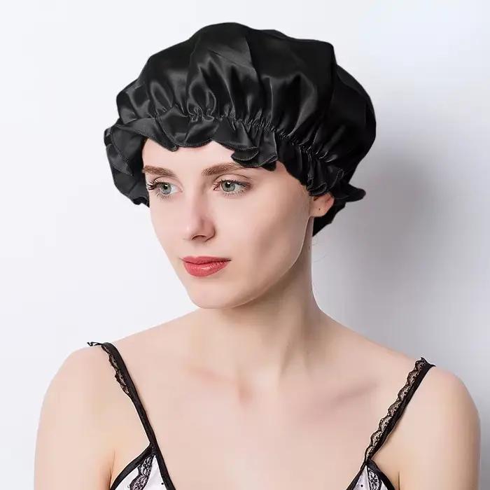 Turban Long en soie naturelle, Bonnet épais pour cheveux, Bonnet de nuit pour dormir, cheveux bouclé