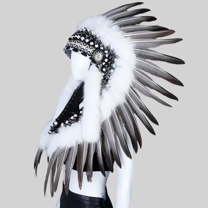 Chapeau à plumes de style bohème, coiffe de style chef tribal amérindien, adapté aux spectacles de s