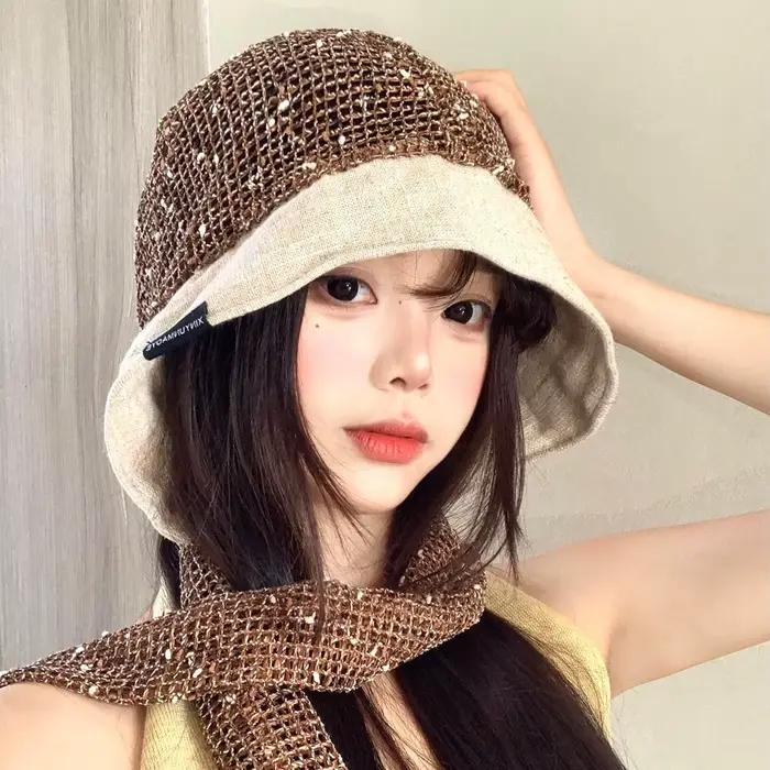 Chapeau Streetwear Post-apocalyptique Y2K Harajuku Vintage Creux pour Femme Printemps Été Foulard Bo