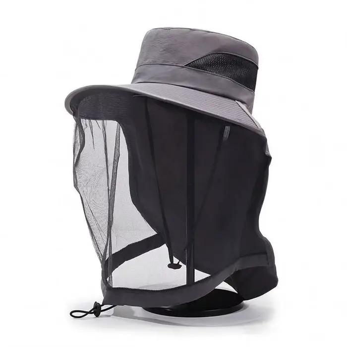 Chapeau de protection UV avec masque facial, respirant, anti-insectes, à large bord, pour la pêche, 