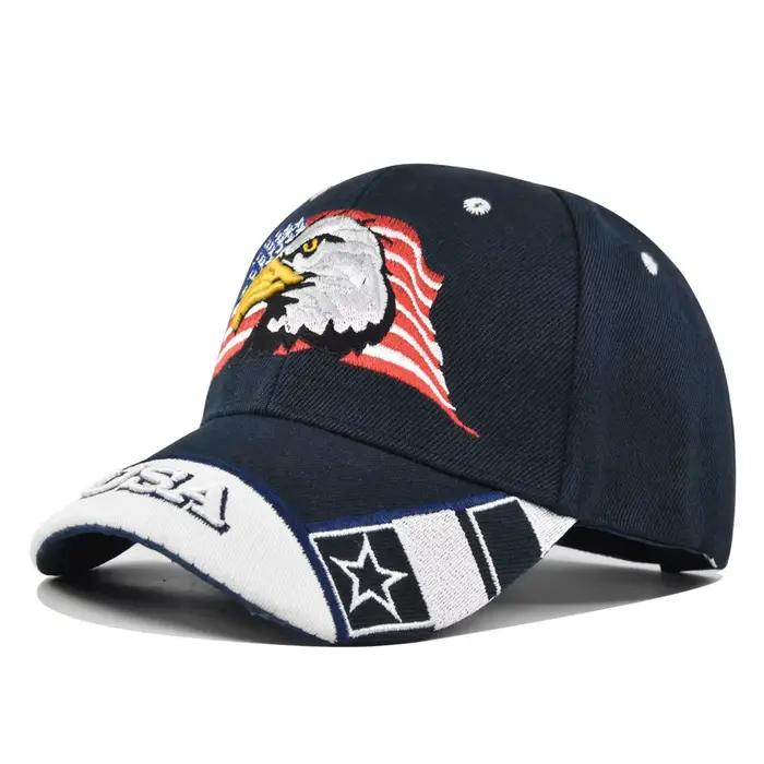Casquette de baseball camouflage avec broderie d'aigle, patchs américains, Snapback brodé réglable, 