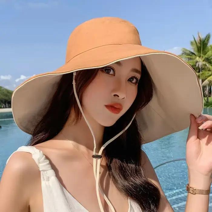 Chapeau de soleil à large bord UPF 50+ pour femme, protection anti-UV, chapeau de pêcheur pliable po