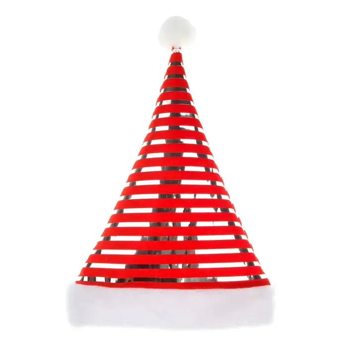 Chapeaux de noël à rayures brillantes, casquettes de père noël en velours rouge et vert, décoration 
